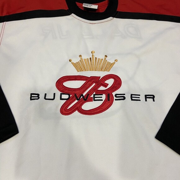 Vintage 90s Budweiser Dale Earnhardt Jr White Embroidered Hockey Jersey Sz M - Picture 4 of 4